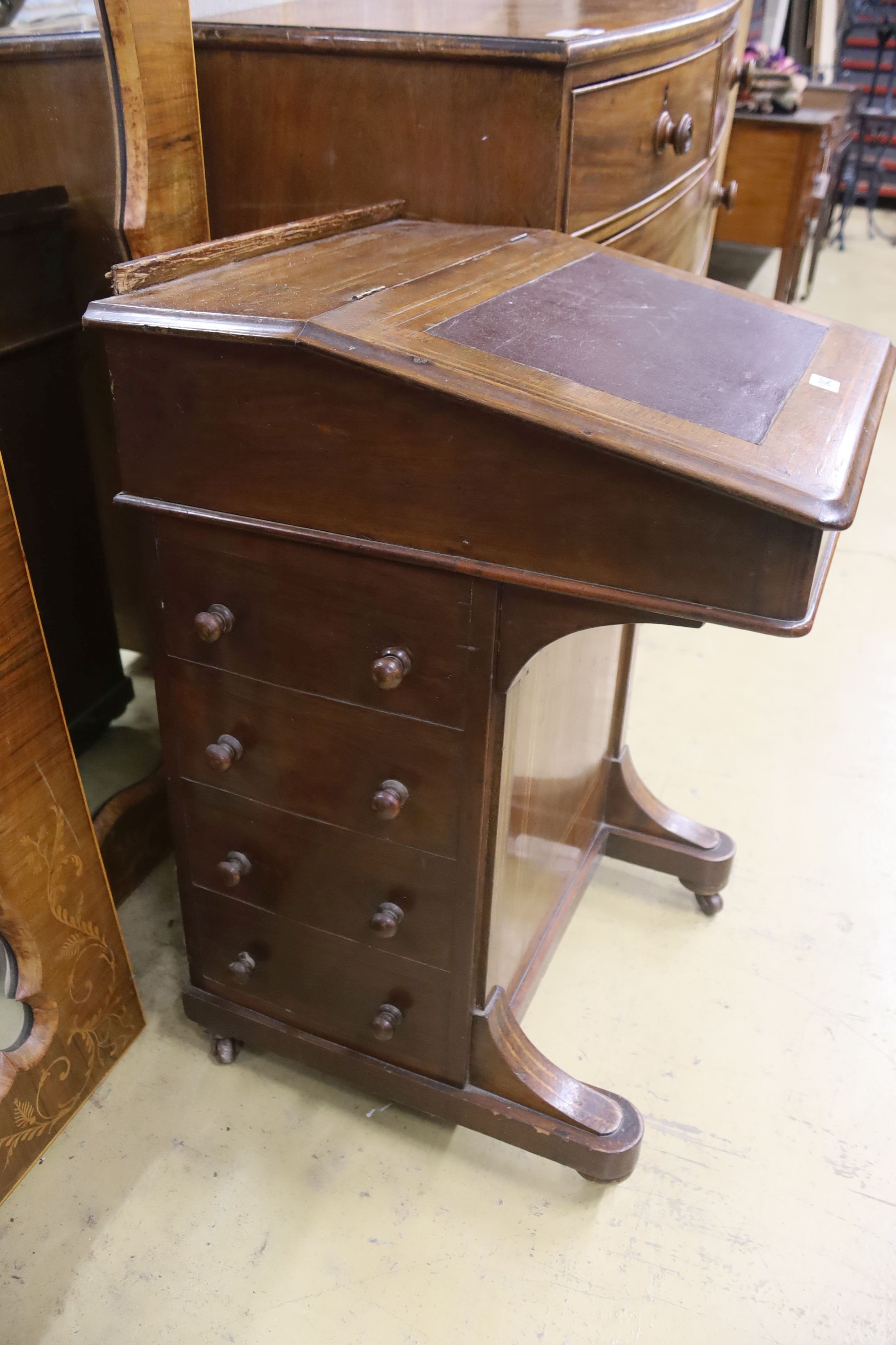 A late Victorian walnut davenport, width 53cm, depth 55cm, height 78cm